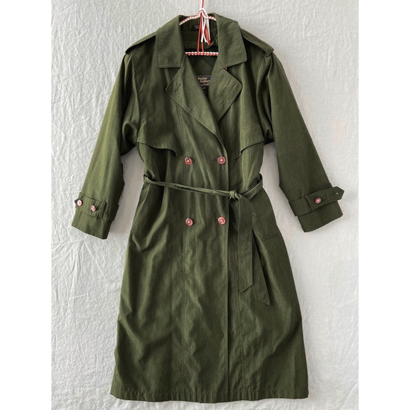 ‼️SOLD‼️ Vintage long olive green belted trench coat - Picture 5 of 8